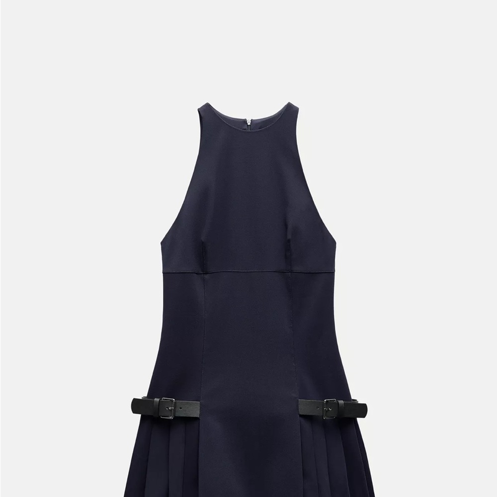 Zara Navy Blue Dress with Black Accents